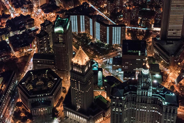 Laminated Aerial View Centre Street at Night New York City Photo Photograph Poster Dry Erase Sign 24x16