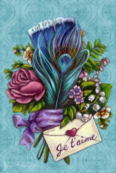 Laminated Love Bouquet by Brigid Ashwood Fantasy Art Wall Decor Nature Illustration Celtic Ornate Wall Art Flower Knot Pattern Spiritual Print Decorative Painting Canvas Poster Dry Erase Sign 16x24