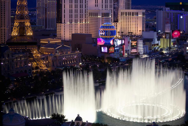 Laminated Las Vegas Nevada Strip Illuminated at Night Bellagio Fountains Photo Photograph Poster Dry Erase Sign 24x16