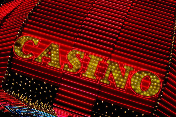 Laminated Casino Neon Sign Las Vegas Nevada Illuminated Close Up Photo Photograph Poster Dry Erase Sign 24x16