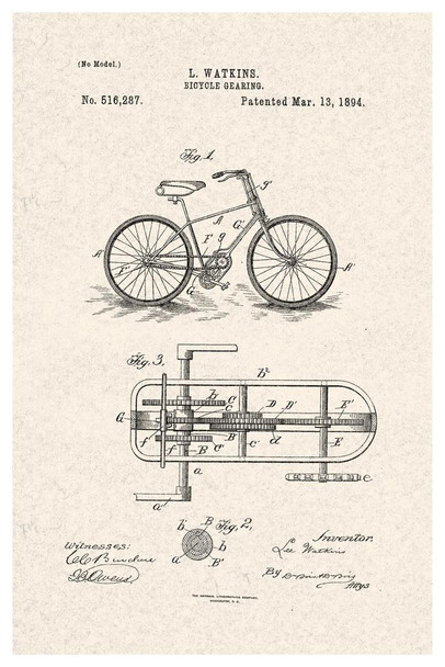 Bicycle Gearing Official Patent Diagram Cool Wall Decor Art Print Poster 24x36