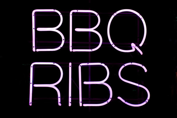 Laminated BBQ Ribs Neon Sign Illuminated Photo Photograph Poster Dry Erase Sign 24x16