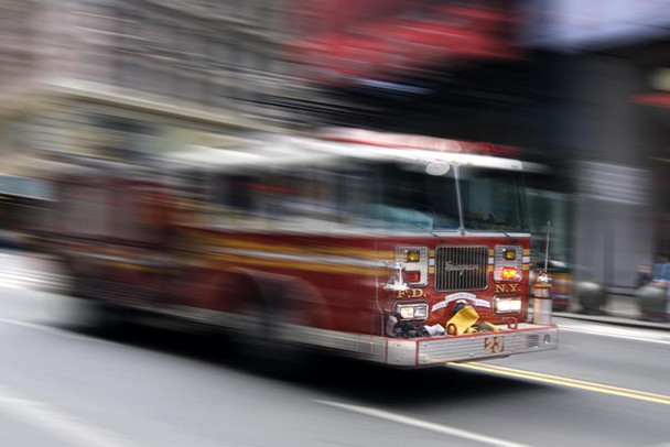 Laminated NYFD Fire Truck Speeding To A Fire Photo Photograph Poster Dry Erase Sign 24x16