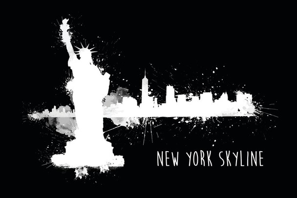 Laminated New York City NYC Skyline Statue of Liberty Black and White B&W Poster Dry Erase Sign 24x16