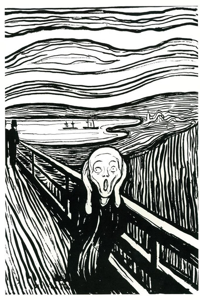 Laminated Edvard Munch The Scream Of Nature Expressionist Artist Illustration Lithograph Print Poster Dry Erase Sign 16x24