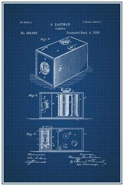 Laminated First Film Camera By George Eastman Official Patent Blueprint 1888 Diagram Sketch Poster Dry Erase Sign 16x24