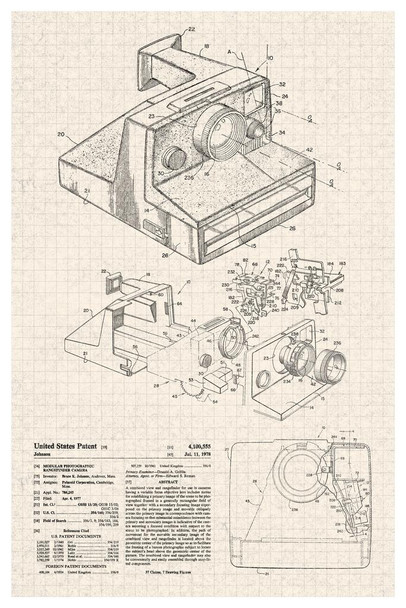 Laminated Instant Camera Design Official Patent Diagram Photo Photography Drawing Sketch Poster Dry Erase Sign 16x24