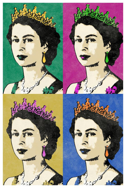 Laminated Queen Elizabeth II Multicolor Pop Poster Dry Erase Sign 16x24