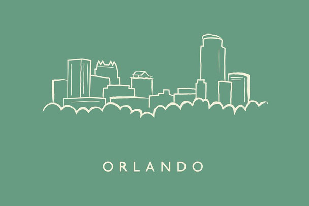 Laminated Orlando City Skyline Pencil Sketch Poster Dry Erase Sign 24x16