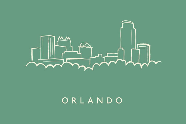 Laminated Orlando City Skyline Pencil Sketch Poster Dry Erase Wall Art 24x16