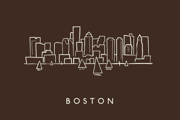 Laminated Boston City Skyline Pencil Sketch Poster Dry Erase Wall Art 24x16