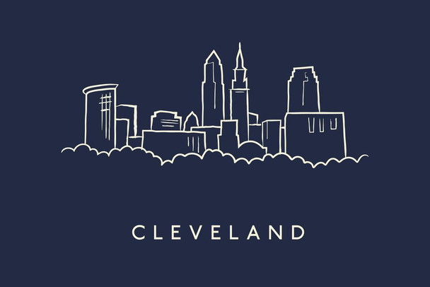 Laminated Cleveland City Skyline Pencil Sketch Poster Dry Erase Sign 24x16