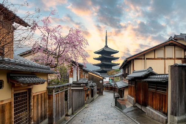 Laminated Yasaka Pagoda Sannen Zaka Street Cherry Blossom Kyoto Japan Photo Poster Dry Erase Sign 24x16