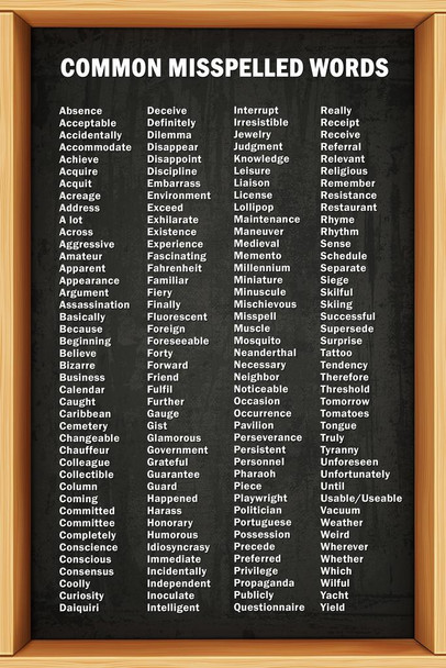 Laminated Common Misspelled Words Classroom Spelling Chart Poster Writing Reference Educational Grammar English Class Chalkboard Style Poster Dry Erase Sign 16x24