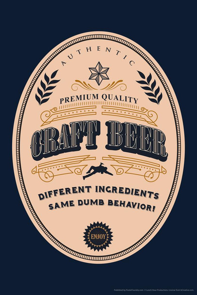 Laminated Craft Beer Label Funny Poster Dry Erase Sign 16x24