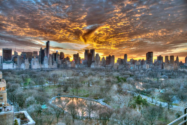 Laminated Sunset Over Central Park Manhattan New York City Photo Photograph Poster Dry Erase Sign 24x16