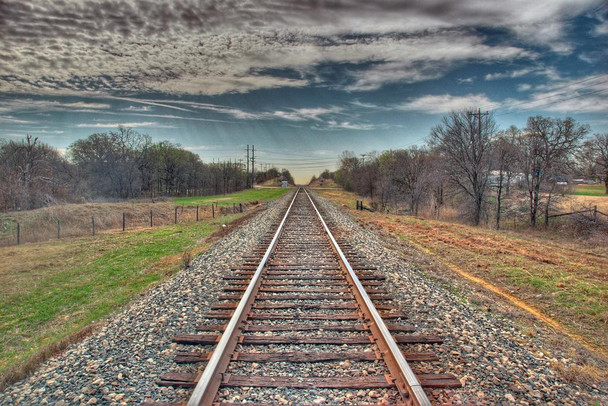 Laminated Empty Railroad Tracks Under a Texas Sky Photo Photograph Poster Dry Erase Sign 24x16