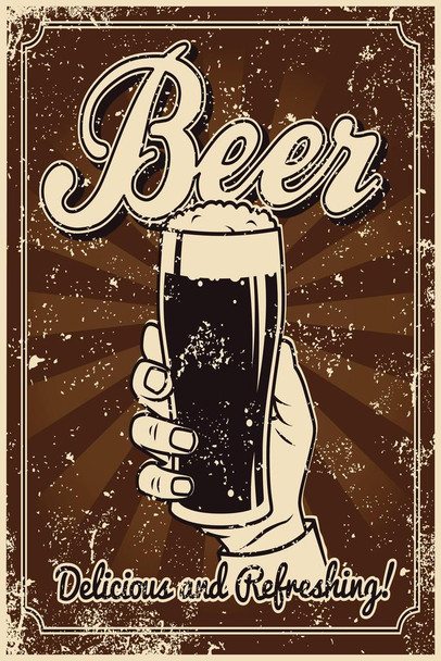 Laminated Beer Delicious and Refreshing Vintage Poster Dry Erase Sign 16x24