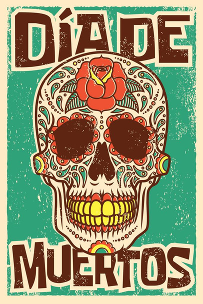 Laminated Day of the Dead Sugar Skull Spanish Vintage Design Poster Dry Erase Sign 16x24