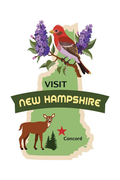 Laminated New Hampshire Retro Travel Sticker Poster Dry Erase Sign 16x24