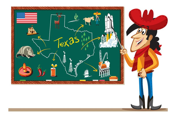 Laminated Texas Symbols Classroom Chalkboard Cartoon Poster Dry Erase Wall Art 24x16