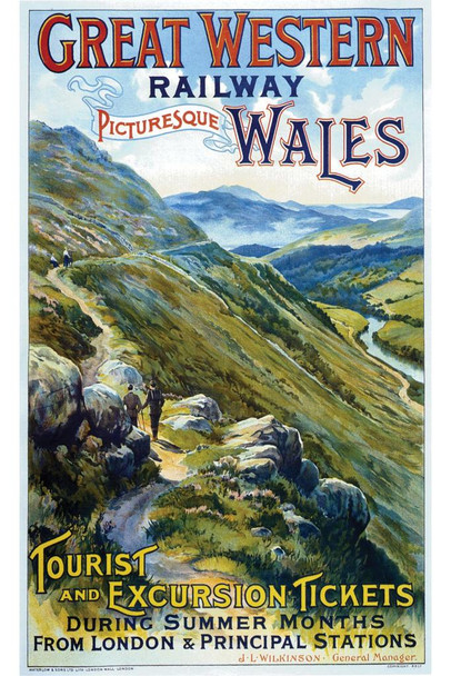 Laminated Great Western Railway Wales England Vintage Travel Poster Dry Erase Sign 16x24