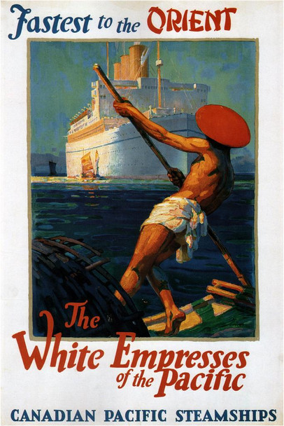 Laminated Canadian Pacific White Empresses Fastest to Orient Cruise Ship Vintage Travel Poster Dry Erase Sign 16x24