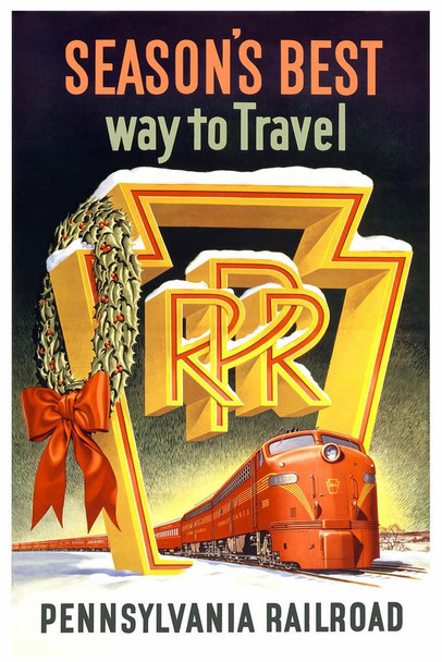 Laminated Pennsylvania Railroad Seasons Best Train Christmas Vintage Travel Poster Dry Erase Sign 16x24