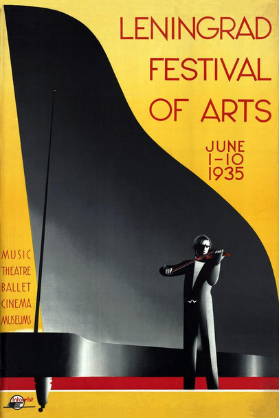 Laminated Leningrad Festival of Arts Russia June 1935 Grand Piano Violin Vintage Music Poster Dry Erase Sign 16x24