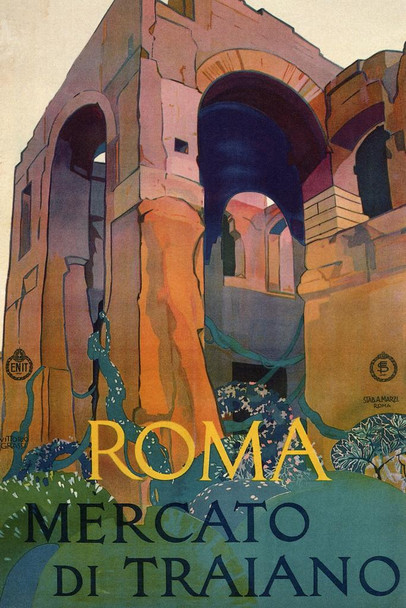 Laminated Roma Mercato di Traiano Italian Italy Vintage Travel Poster Dry Erase Sign 16x24