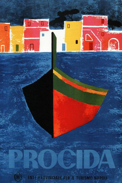Laminated Napoli Turismo Naples Tourism Italy Procida Ocean Boat Town Vintage Travel Poster Dry Erase Sign 16x24