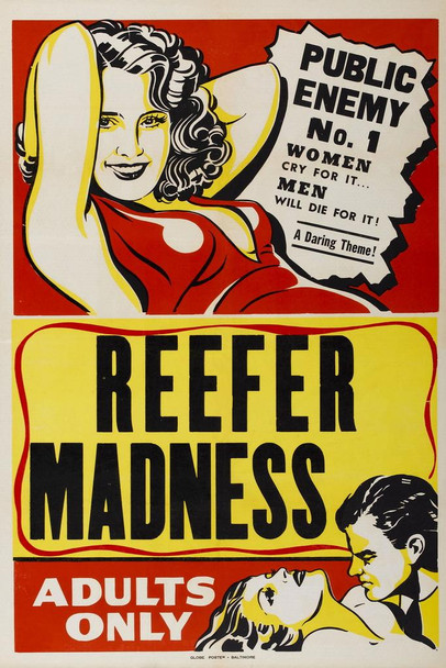 Laminated Reefer Madness Adults Only Marijuana Propaganda Movie Film Vintage Weed Cannabis Room Dope Gifts Guys Smoking Stoner Stoned Sign Buds Pothead Dorm Walls Poster Dry Erase Sign 16x24