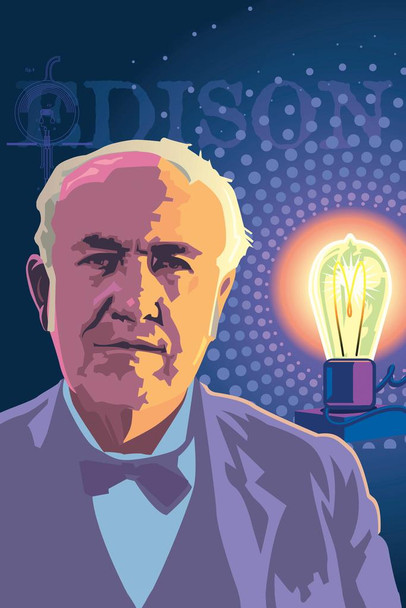 Laminated Thomas Edison Light Bulb Inventor Portrait Picture Scientist Science Pop Art Decoration Classroom Educational Teacher Learning Homeschool Supplies Teaching Poster Dry Erase Sign 16x24