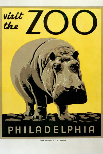 Laminated Visit The Zoo Philadelphia Hippo Retro Vintage WPA Art Project Poster Dry Erase Sign 16x24