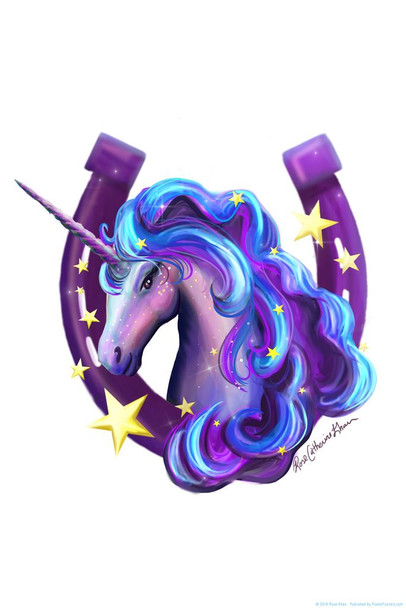 Laminated Lucky Stars Horseshoe Unicorn Purple Gold Star by Rose Khan Poster Dry Erase Sign 16x24