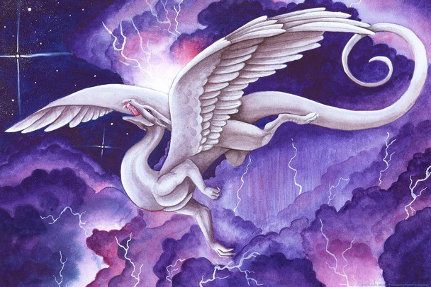 Laminated Storm Dancer by Carla Morrow Thunder Lightning Purple Sky Dragon Fantasy Poster Dry Erase Wall Art 16x24