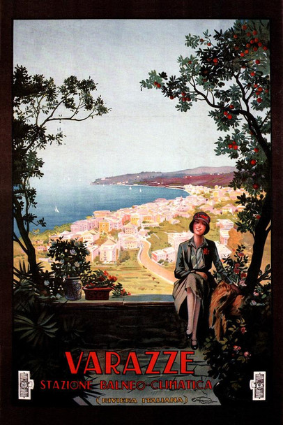 Laminated Italy Varazze Visit Historic Town Tourism Vintage Illustration Travel Poster Dry Erase Sign 16x24