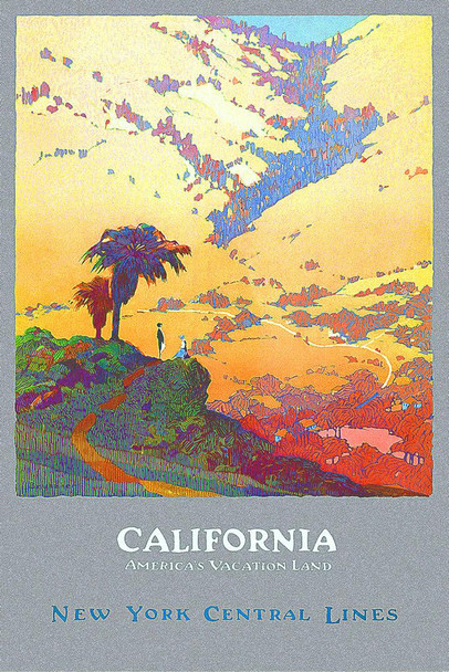 Laminated California Americas Vacation Land New York Central Lines Trans Continental Railroad Railway Vintage Illustration Travel Poster Dry Erase Sign 16x24