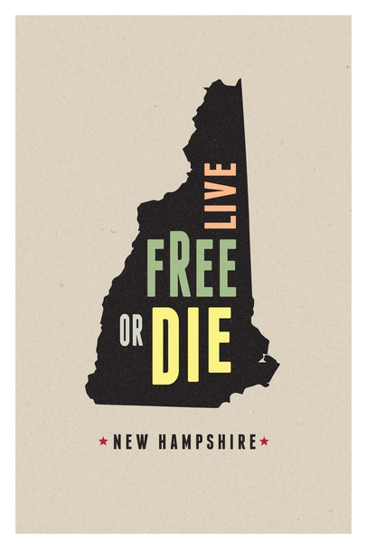 Laminated New Hampshire Live Free Or Die Granite State Motto Pride Outline Home Travel Modern Retro Vintage Style Poster Dry Erase Sign 16x24