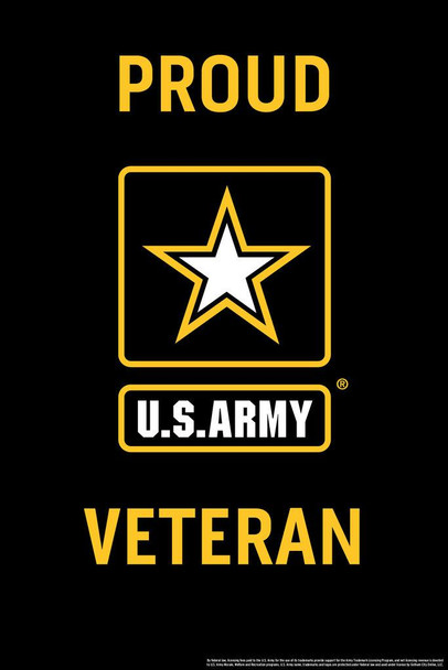 Laminated US Army Proud Veteran Logo USA Army Family American Military Veteran Motivational Patriotic Officially Licensed Poster Dry Erase Sign 16x24