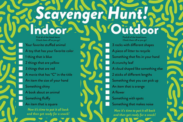 Laminated Indoor Outdoor Scavenger Hunt Game For Kids Checklist Family Fun Activity Children Homeschool Poster Dry Erase Sign 16x24