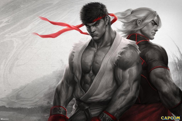 Laminated Street Fighter Ryu Ken Art CAPCOM Video Game Merchandise Gamer Classic Fighting Poster Dry Erase Wall Art 16x24
