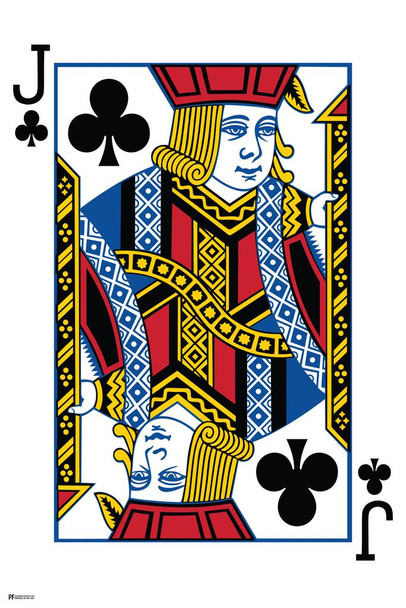 Laminated Jack of Clubs Playing Card Art Poker Room Game Room Casino Gaming Face Card Blackjack Gambler Poster Dry Erase Sign 16x24