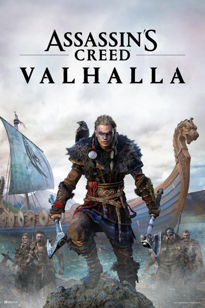 Laminated Assassins Creed Valhalla Merchandise Female Standard Edition Key Art Video Game Cover Video Gaming Gamer Collectibles Viking Eivor Varinsdottir Poster Dry Erase Sign 16x24