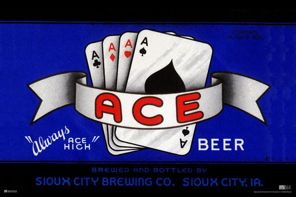 Laminated Ace Beer Label Always Ace High Sioux City Brewers Iowa Poker Vintage Brewery Decor Retro Decor Man Cave Stuff Bar Accessories Kitchen Decor Beer Signs Craft Beer Poster Dry Erase Sign 16x24