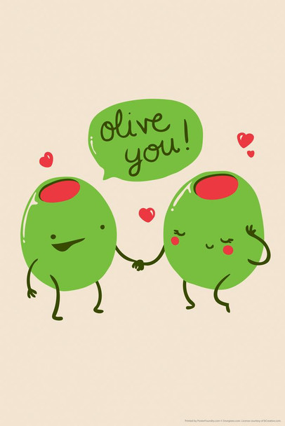 Olive You! Love Humor Cute Funny Romance Romantic Gift Valentines Day Decor Cool Wall Art Print Poster 24x36