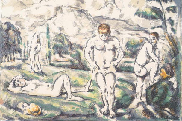 Laminated Cezanne Bathers Impressionist Posters Paul Cezanne Art Prints Human Man Landscape Painting Wall Art French Artist Wall Decor Bathing Nude Romantic Art Poster Dry Erase Sign 24x16