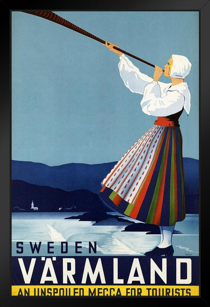 Sweden Varmland Yodeling Vintage Travel Black Wood Framed Poster 14x20