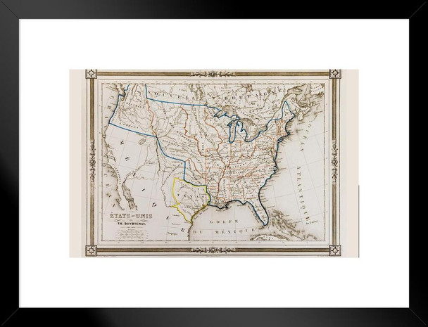 Republic of Texas 1846 Antique Map of United States of America Vintage Travel Texan Altas Matted Framed Wall Decor Art Print 20x26