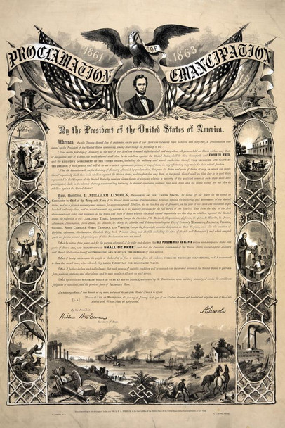 Laminated Emancipation Proclamation Antique Classroom Decor Home Office School Wall USA History Declaration of Independence American Constitution Abraham Lincoln Poster Dry Erase Sign 24x36